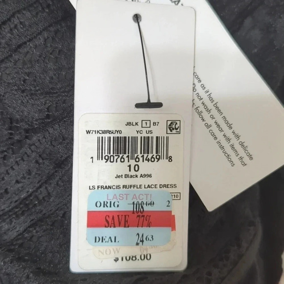 NWT Guess LS Francis Ruffle Lace Dress, Color Black Size 10 - Picture 16 of 16